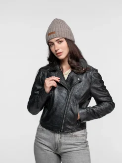 Ava - Blouson biker cuir femme