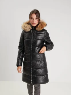 Careli - Doudoune longue cuir femme