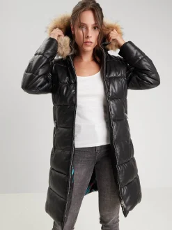 Careli - Doudoune longue cuir femme