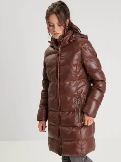 Careli - Doudoune longue cuir femme