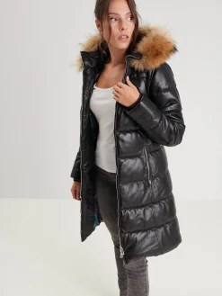 Careli - Doudoune longue cuir femme