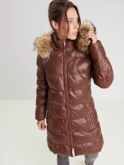 Careli - Doudoune longue cuir femme