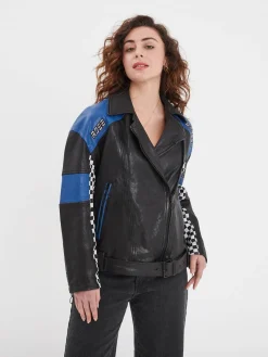 Duncan - Veste cuir oversize racing