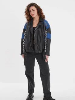 Duncan - Veste cuir oversize racing