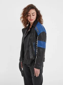 Duncan - Veste cuir oversize racing