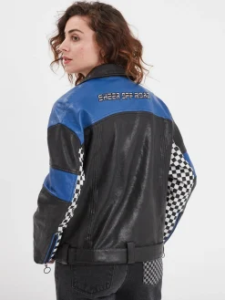 Duncan - Veste cuir oversize racing