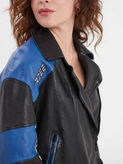 Duncan - Veste cuir oversize racing