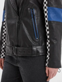 Duncan - Veste cuir oversize racing