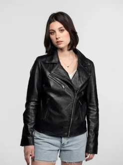Haven - Blouson biker cuir femme