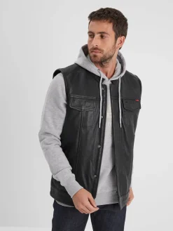 Hot road - Gilet biker cuir homme