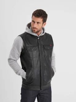 Hot road - Gilet biker cuir homme