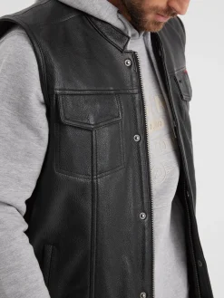 Hot road - Gilet biker cuir homme