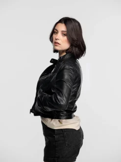 Lola - Veste cuir col rond femme