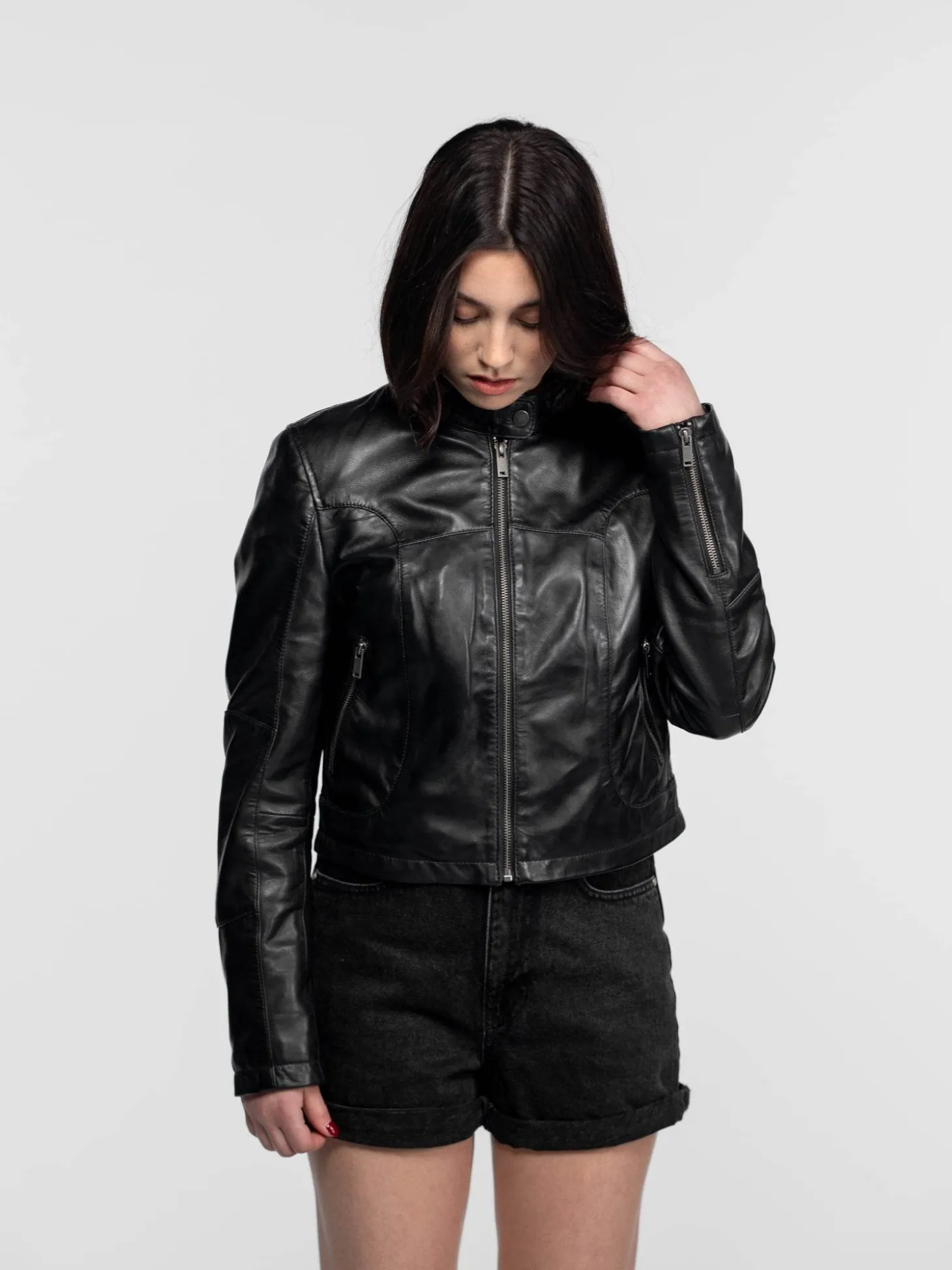 Lola - Veste cuir col rond femme