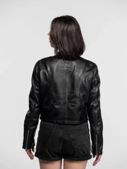 Lola - Veste cuir col rond femme