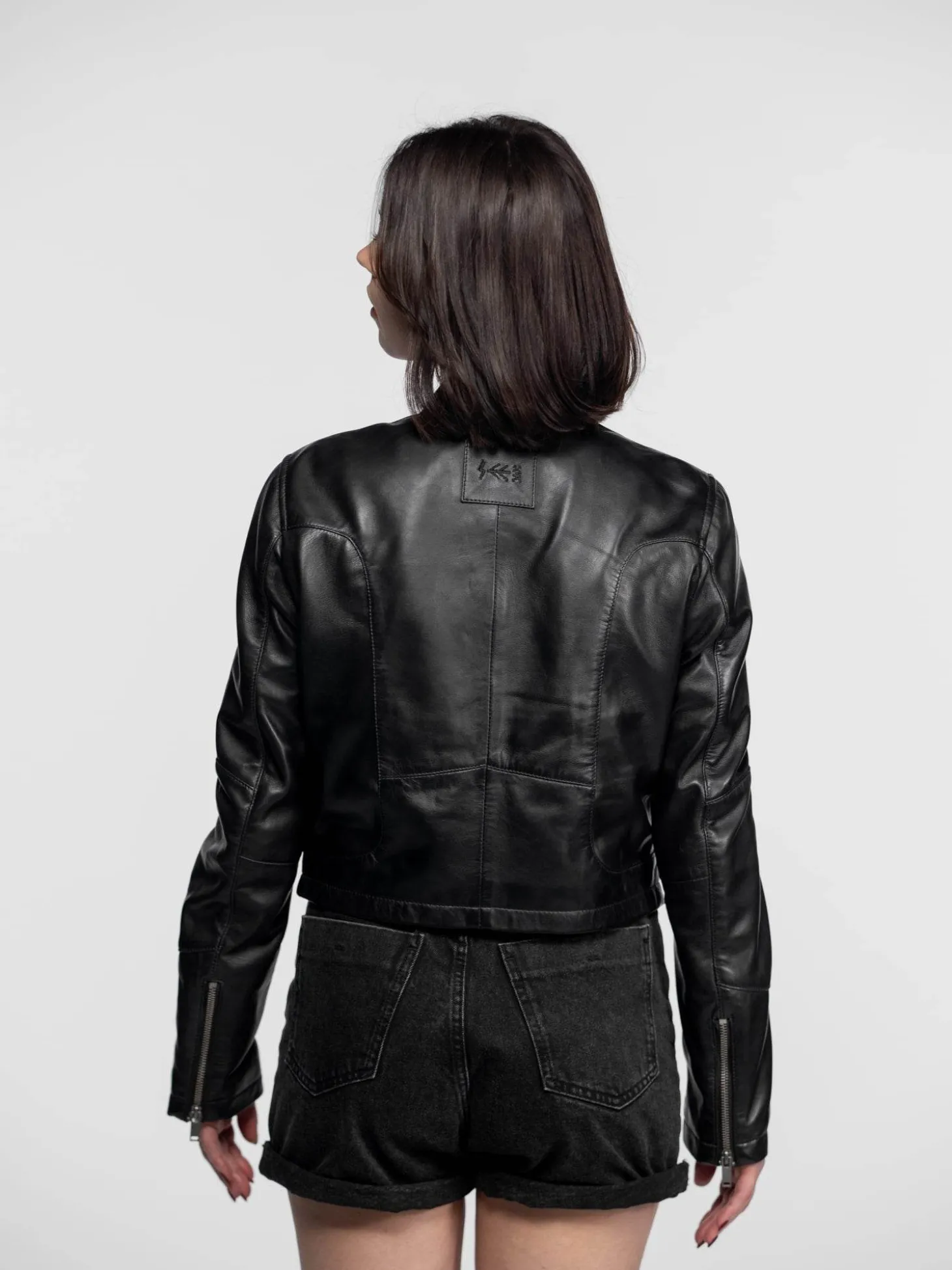 Lola - Veste cuir col rond femme