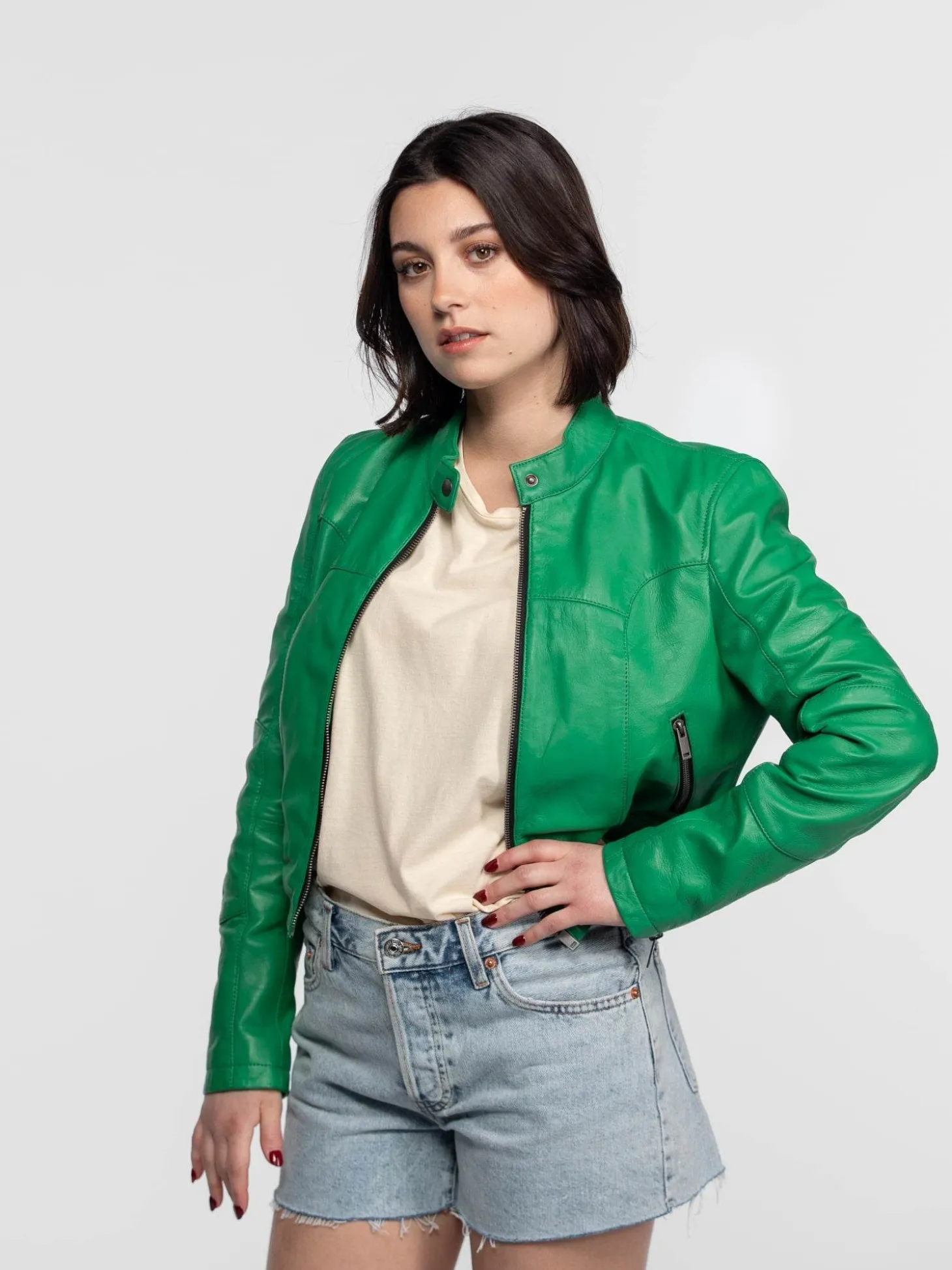 Lola - Veste cuir col rond femme