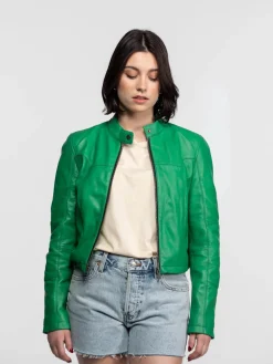 Lola - Veste cuir col rond femme