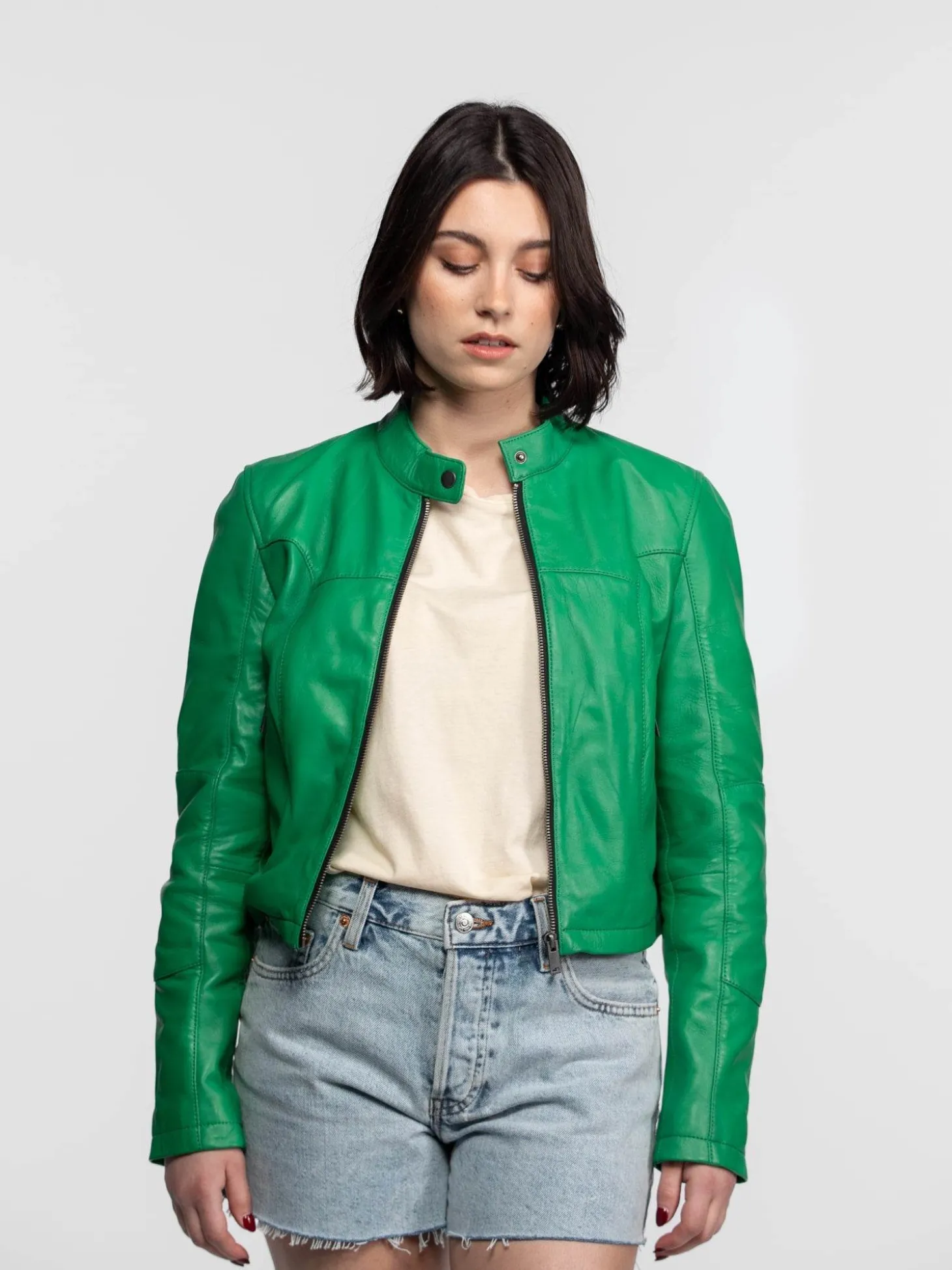 Lola - Veste cuir col rond femme