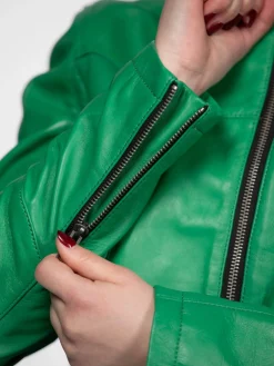 Lola - Veste cuir col rond femme