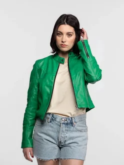 Lola - Veste cuir col rond femme