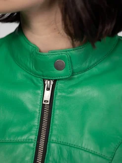 Lola - Veste cuir col rond femme