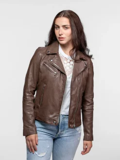 Olympe - Blouson biker cuir femme