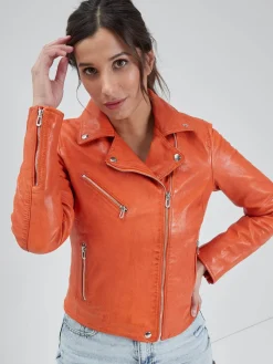 Olympe - Blouson biker cuir femme