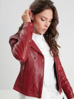 Olympe - Blouson biker cuir femme