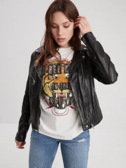 Olympe - Blouson biker cuir femme