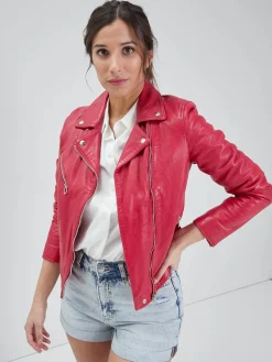 Olympe - Blouson biker cuir femme