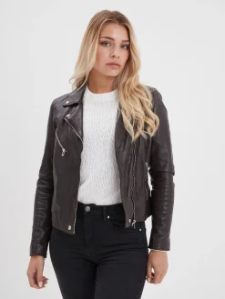 Olympe - Blouson biker cuir femme