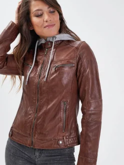 Silene hood - Blouson cuir capuche femme