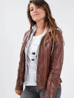 Silene hood - Blouson cuir capuche femme