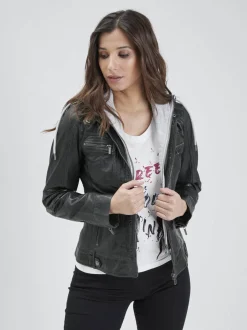 Silene hood - Blouson cuir capuche femme