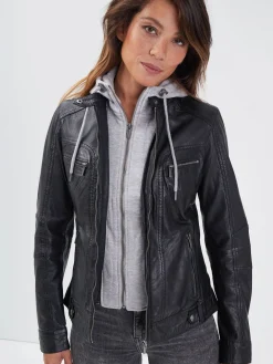 Silene hood - Blouson cuir capuche femme