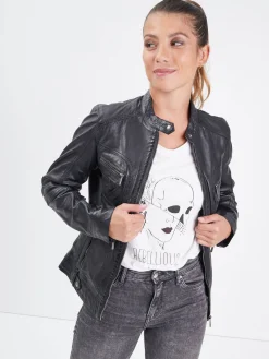 Silene hood - Blouson cuir capuche femme