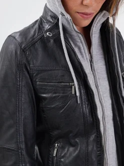 Silene hood - Blouson cuir capuche femme