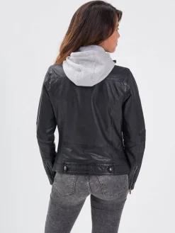 Silene hood - Blouson cuir capuche femme