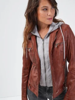 Silene hood - Blouson cuir capuche femme