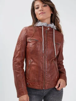 Silene hood - Blouson cuir capuche femme
