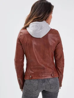 Silene hood - Blouson cuir capuche femme