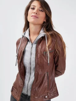 Silene hood - Blouson cuir capuche femme