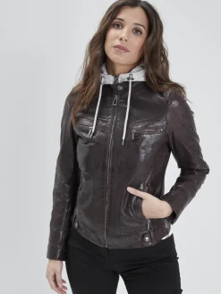 Silene hood - Blouson cuir capuche femme