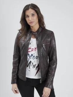 Silene hood - Blouson cuir capuche femme