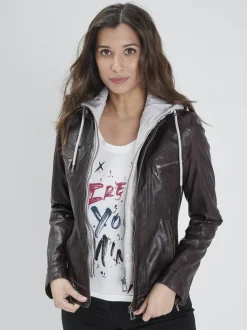Silene hood - Blouson cuir capuche femme