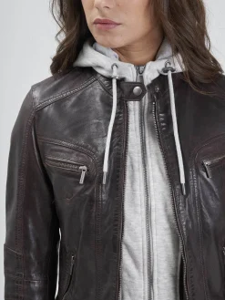 Silene hood - Blouson cuir capuche femme