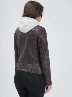 Silene hood - Blouson cuir capuche femme