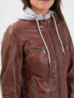 Silene hood - Blouson cuir capuche femme