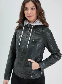 Silene hood - Blouson cuir capuche femme